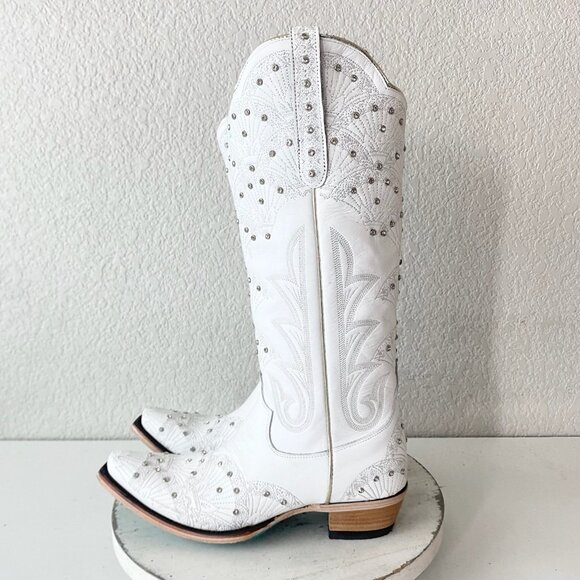 Lane CALYPSO Womens Cowboy Boots 7.5 White Western Cowgirl Mid Calf Pointed Toe - Picture 4 of 11